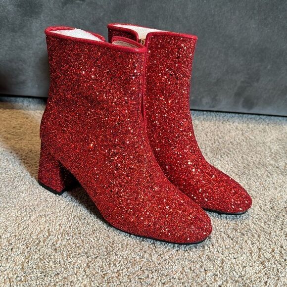 Women’s Red Glitter Covered Sparkly Chunky Heeled Boots Size 7.5 NEW - Picture 5 of 13